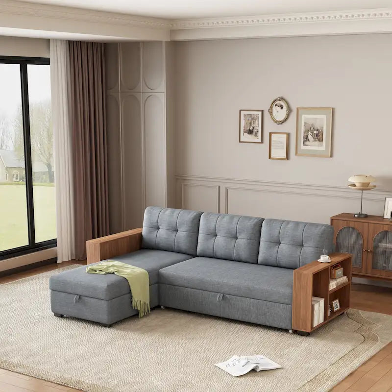 Sofá seccional convertible con cama extraíble y chaise longue con almacenaje oculto