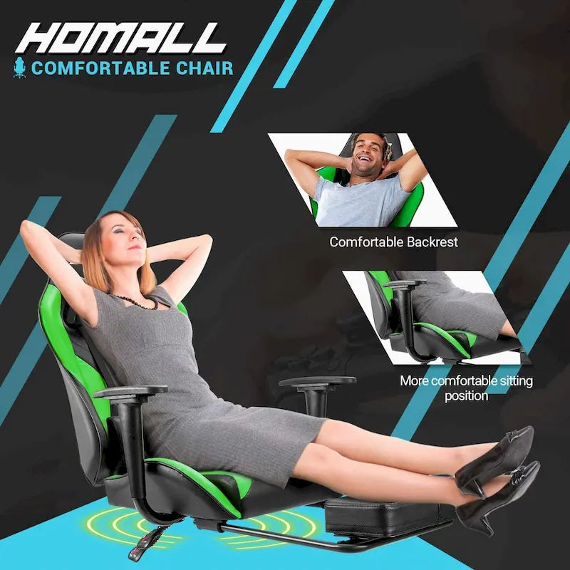 Silla Gamer con Reposapiés - Silla de Escritorio Ergonómica