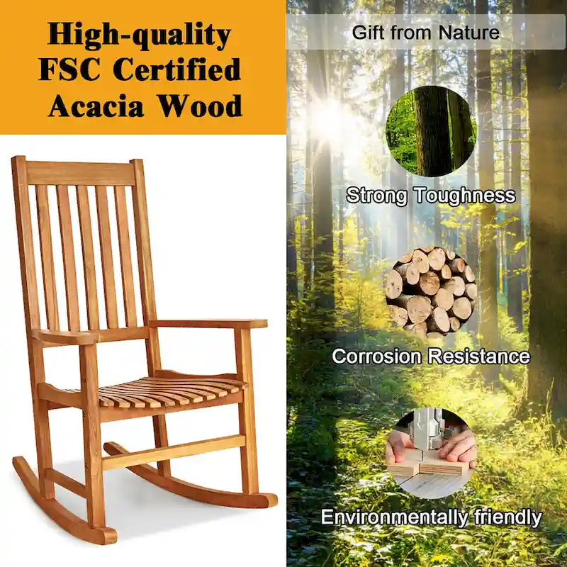 Mecedora Estructura de Madera Maciza Balancín para Porche Interior Exterior