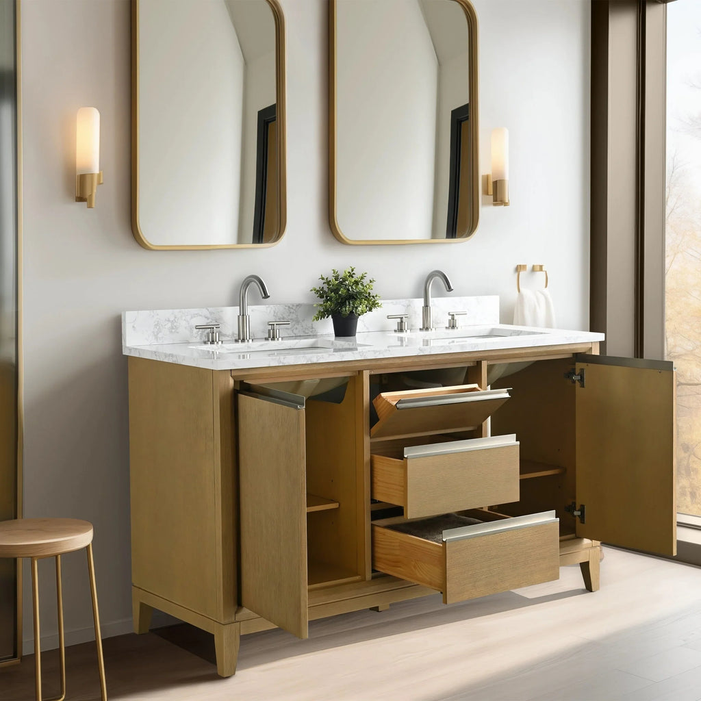 Mueble de baño Vanity Art con lavabo de cerámica y encimera de mármol de ingeniería