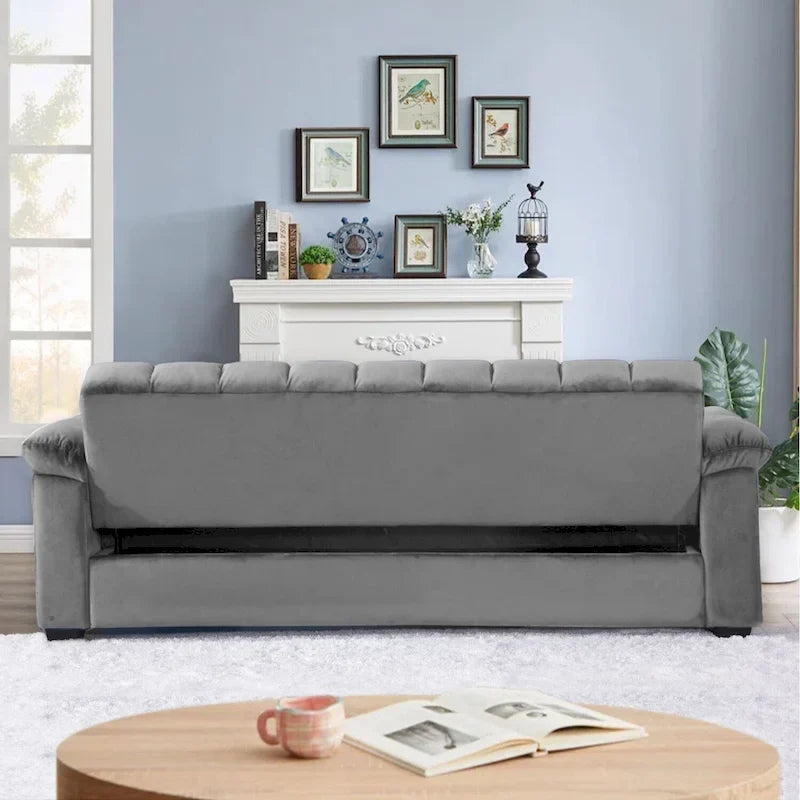 Sofá cama convertible de almacenamiento de terciopelo de 82.7" con 2 almohadas