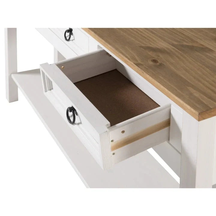 Mesa Consola de Pasillo Rústica de Pino Macizo, Blanqueado / Marrón Antiguo / Lavado Gris / Sin Pintar, 3 Cajones