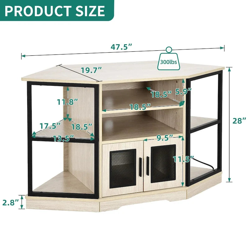 Mueble esquinero para TV estilo rústico, centro de entretenimiento y consola multimedia para televisores de hasta 55 pulgadas con toma de corriente