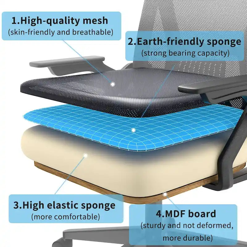 Silla de oficina Javlergo con respaldo medio giratorio y soporte lumbar, silla ergonómica de malla para ordenador con reposabrazos