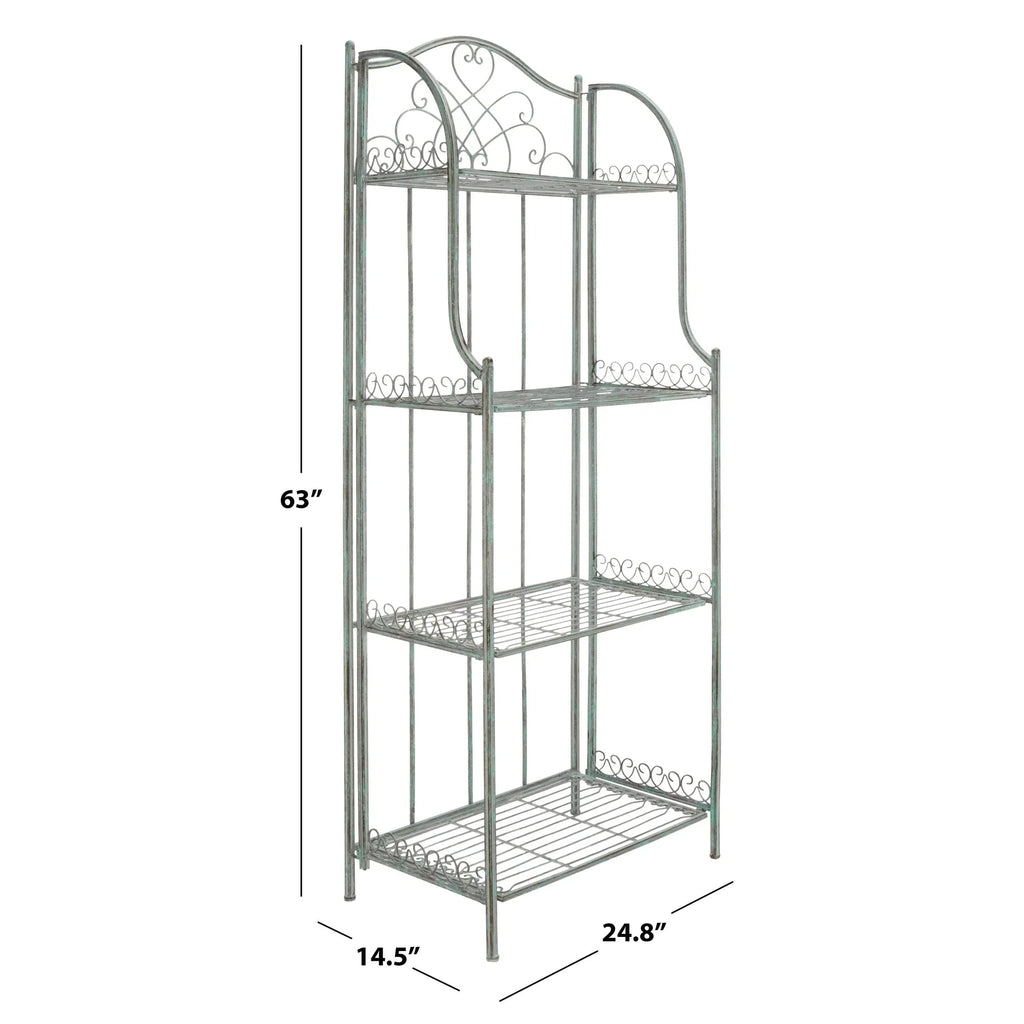 SAFAVIEH Bryn Estantería de panadero victoriana de hierro forjado de 4 niveles para exteriores - 25 pulg. An. x 15 pulg. Prof. x 63 pulg. Al. - 25 An. x 15 Prof. x 63 Al.