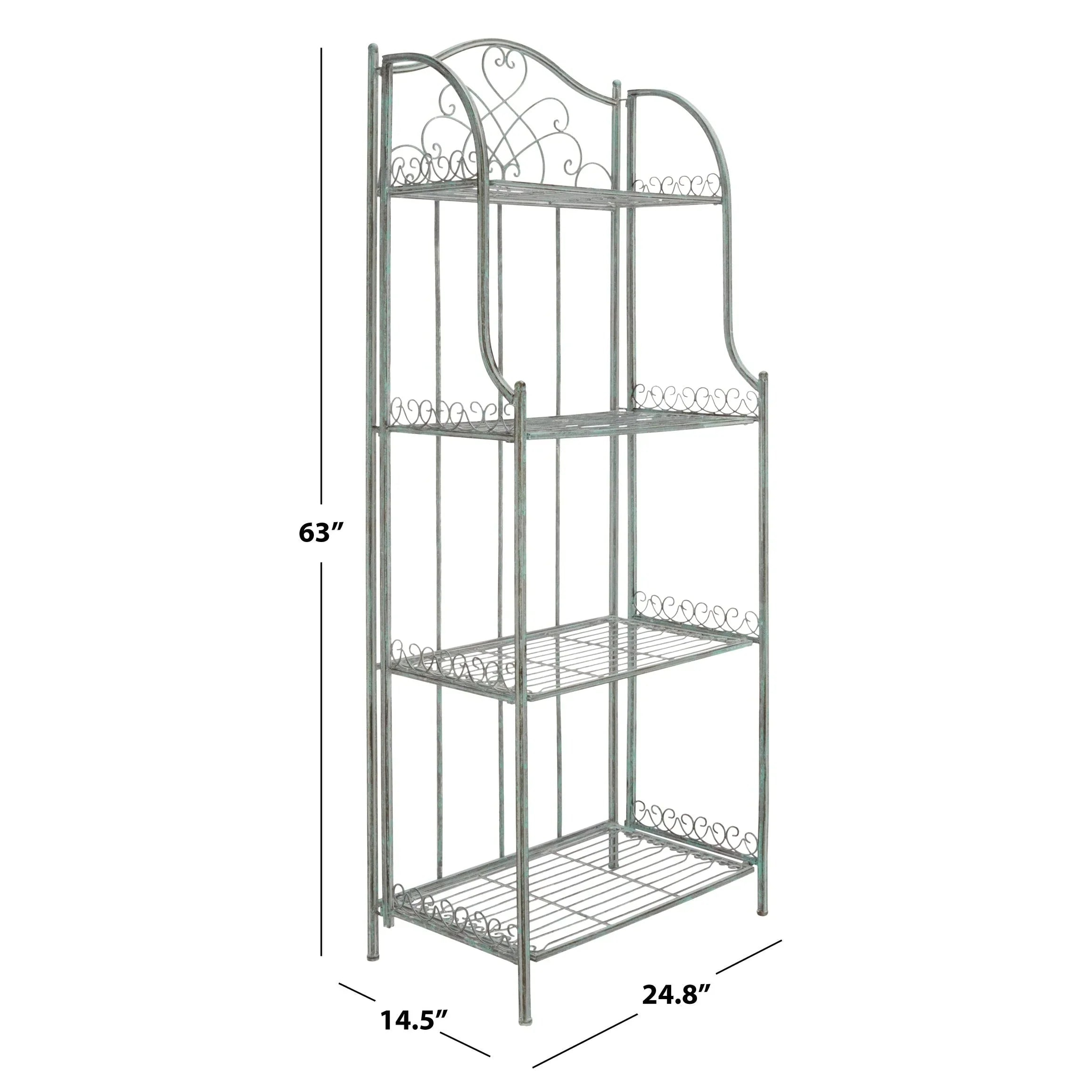 SAFAVIEH Bryn Estantería de panadero victoriana de hierro forjado de 4 niveles para exteriores - 25 pulg. An. x 15 pulg. Prof. x 63 pulg. Al. - 25 An. x 15 Prof. x 63 Al.