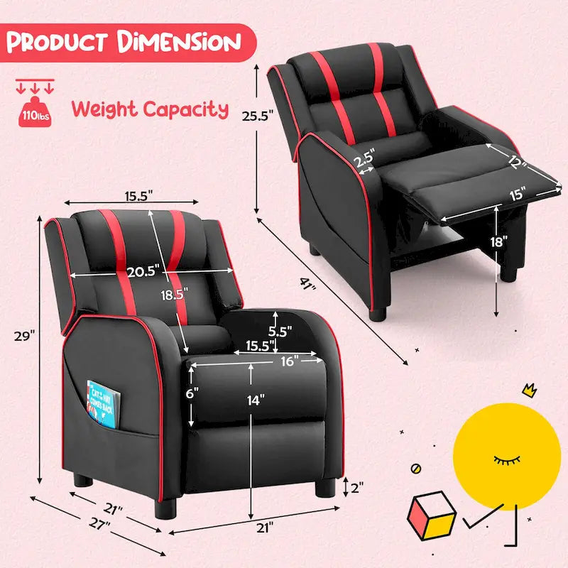 Sillón reclinable para niños Gymax, sofá ergonómico de cuero con reposapiés