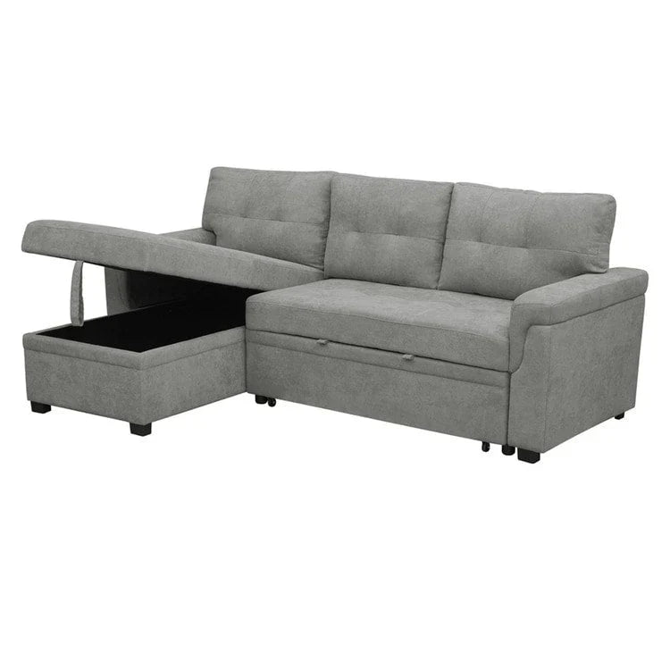 Divano componibile convertibile reversibile con letto estraibile, chaise longue con contenitore nascosto e gambe durevoli