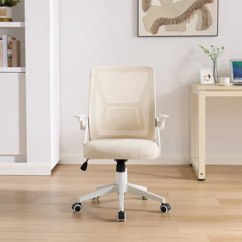 Silla de oficina Javlergo con respaldo medio giratorio y soporte lumbar, silla ergonómica de malla para ordenador con reposabrazos