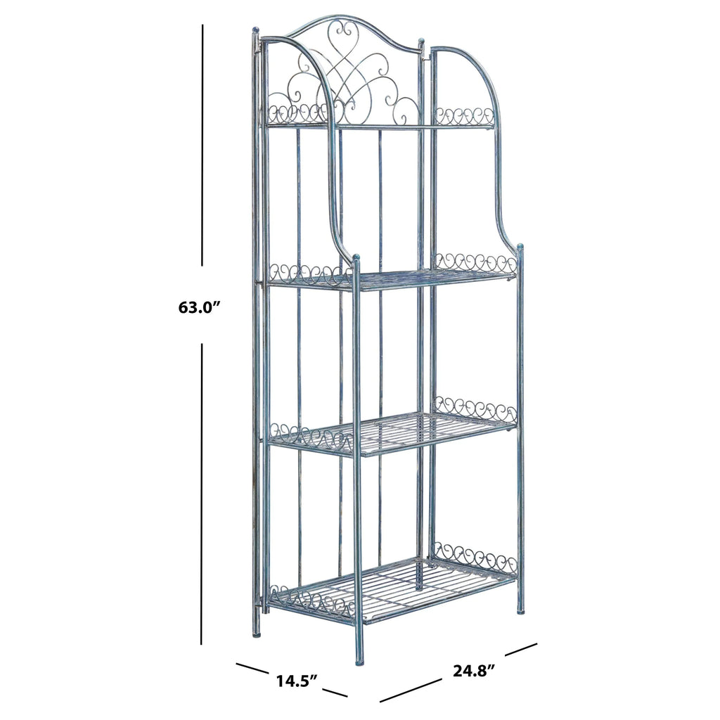SAFAVIEH Bryn Estantería de panadero victoriana de hierro forjado de 4 niveles para exteriores - 25 pulg. An. x 15 pulg. Prof. x 63 pulg. Al. - 25 An. x 15 Prof. x 63 Al.