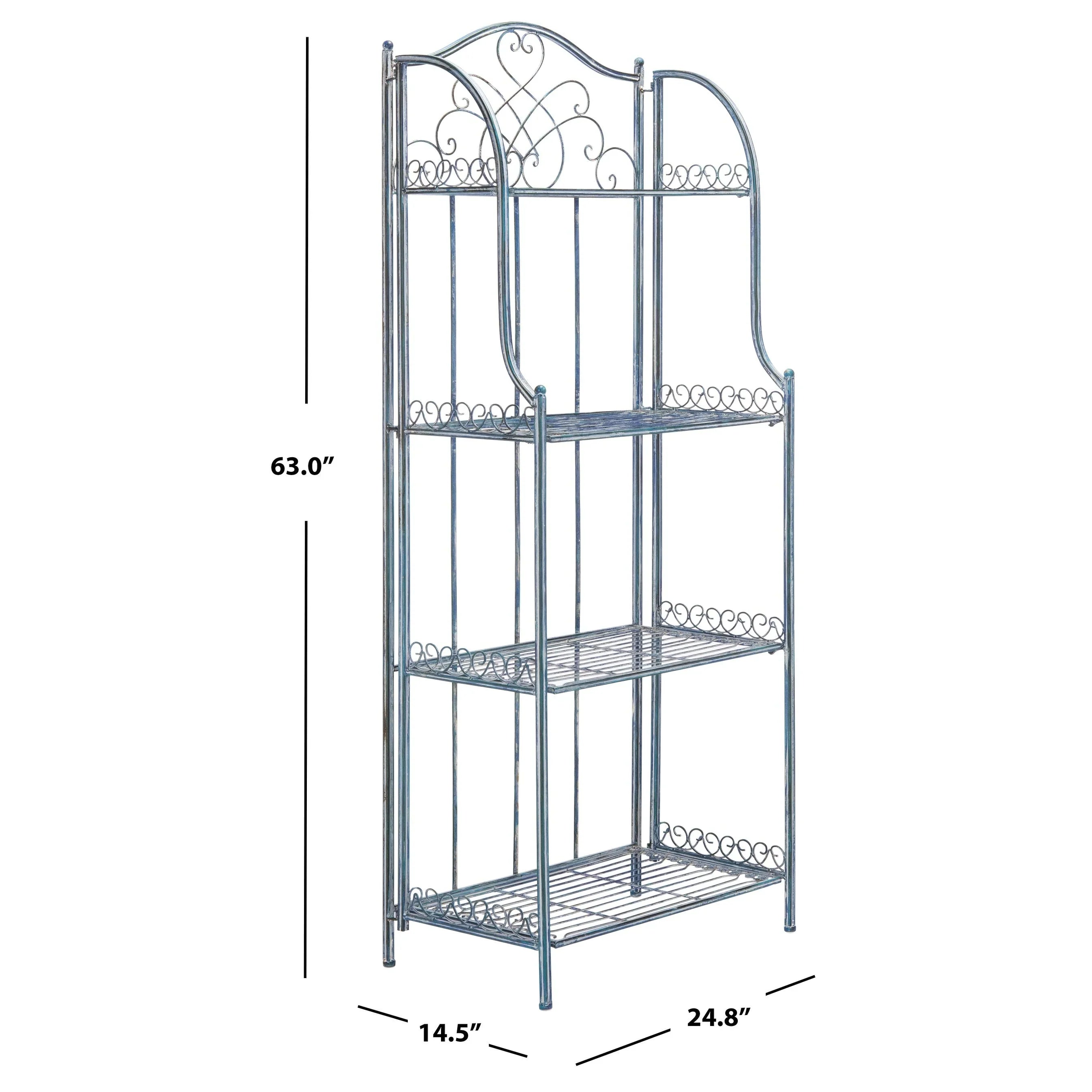 SAFAVIEH Bryn Estantería de panadero victoriana de hierro forjado de 4 niveles para exteriores - 25 pulg. An. x 15 pulg. Prof. x 63 pulg. Al. - 25 An. x 15 Prof. x 63 Al.