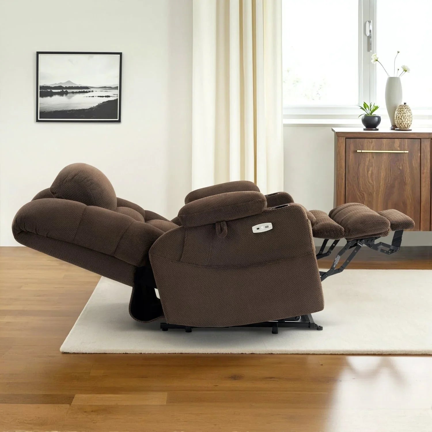 MCombo Sillón reclinable elevador eléctrico con motor dual ancho grande, masaje y doble calefacción para personas mayores altas y corpulentas, tela R7635