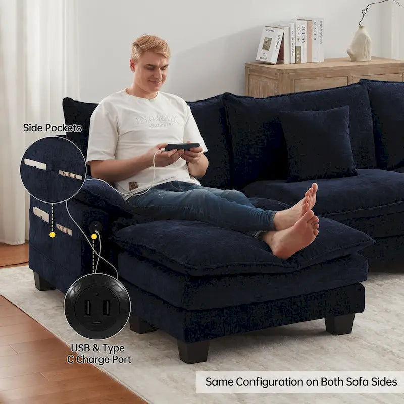 Sofá seccional modular, sofá seccional Cloud cómodo con otomana, sofá cama de asiento profundo para sala de estar