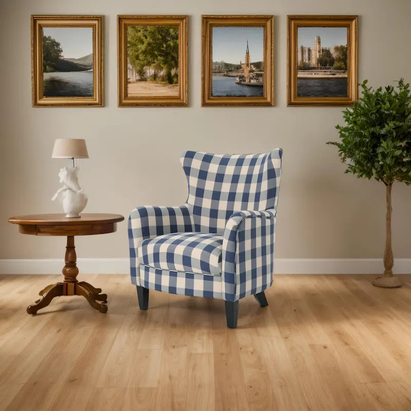 Sillón tapizado de respaldo alto Modern Retro de 30.25 pulgadas con patas de madera para sala de estar