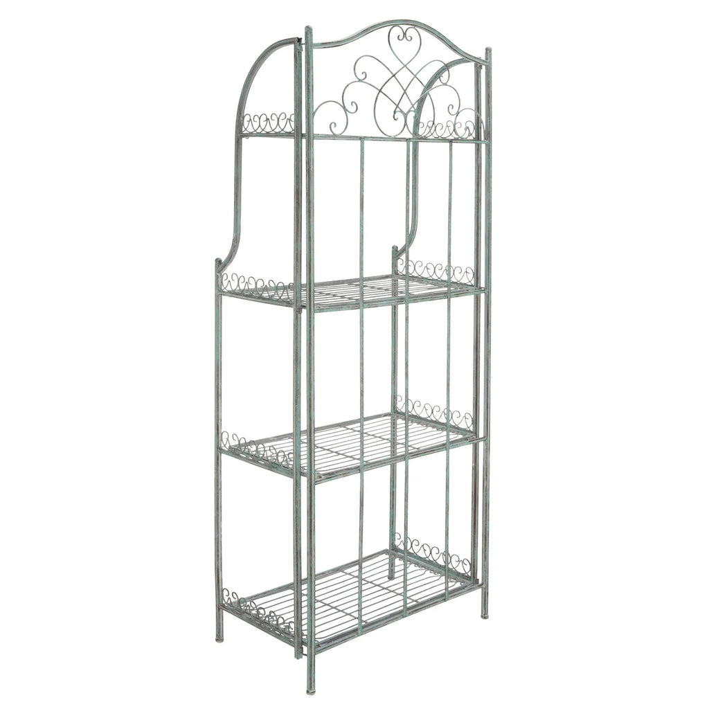 SAFAVIEH Bryn Estantería de panadero victoriana de hierro forjado de 4 niveles para exteriores - 25 pulg. An. x 15 pulg. Prof. x 63 pulg. Al. - 25 An. x 15 Prof. x 63 Al.