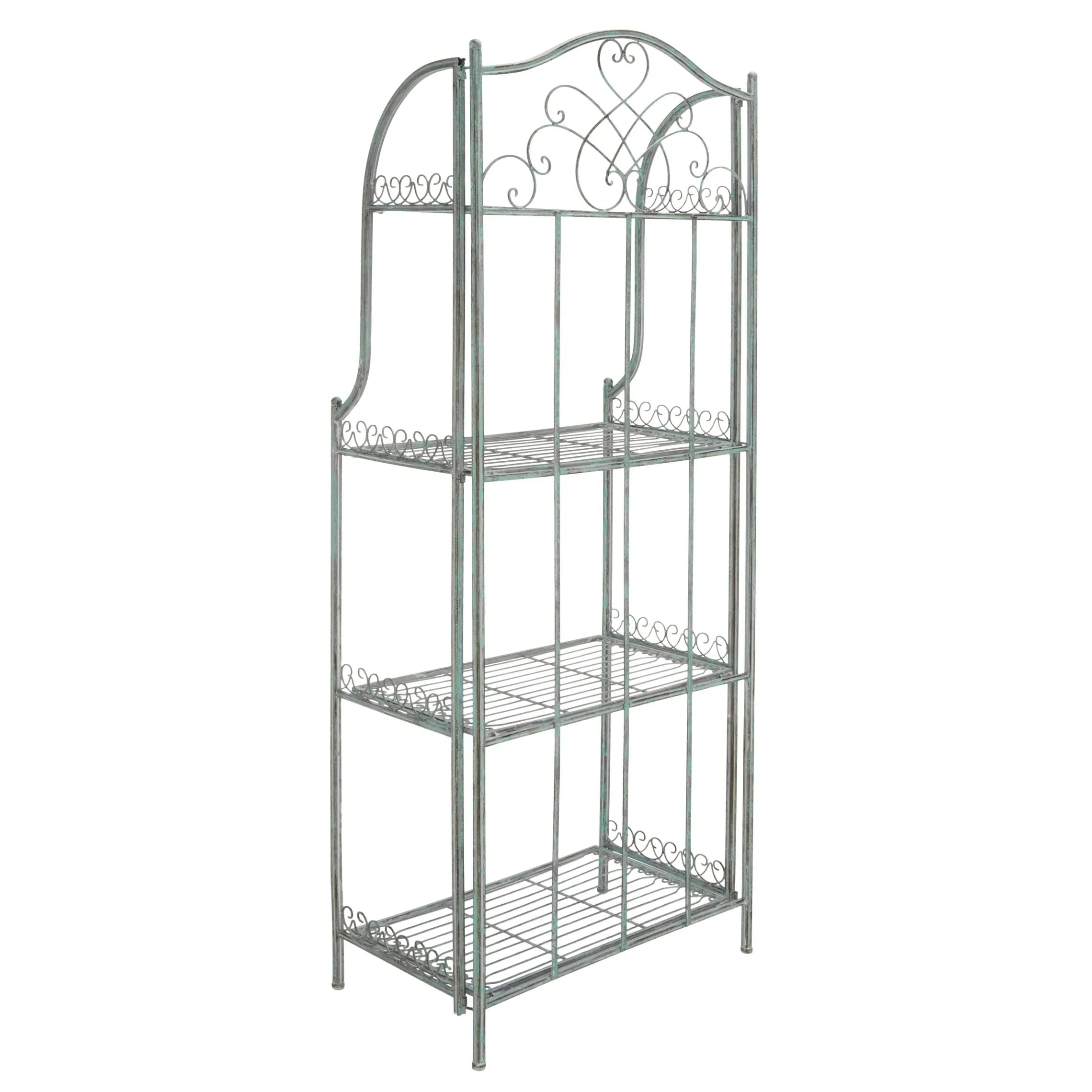 SAFAVIEH Bryn Estantería de panadero victoriana de hierro forjado de 4 niveles para exteriores - 25 pulg. An. x 15 pulg. Prof. x 63 pulg. Al. - 25 An. x 15 Prof. x 63 Al.