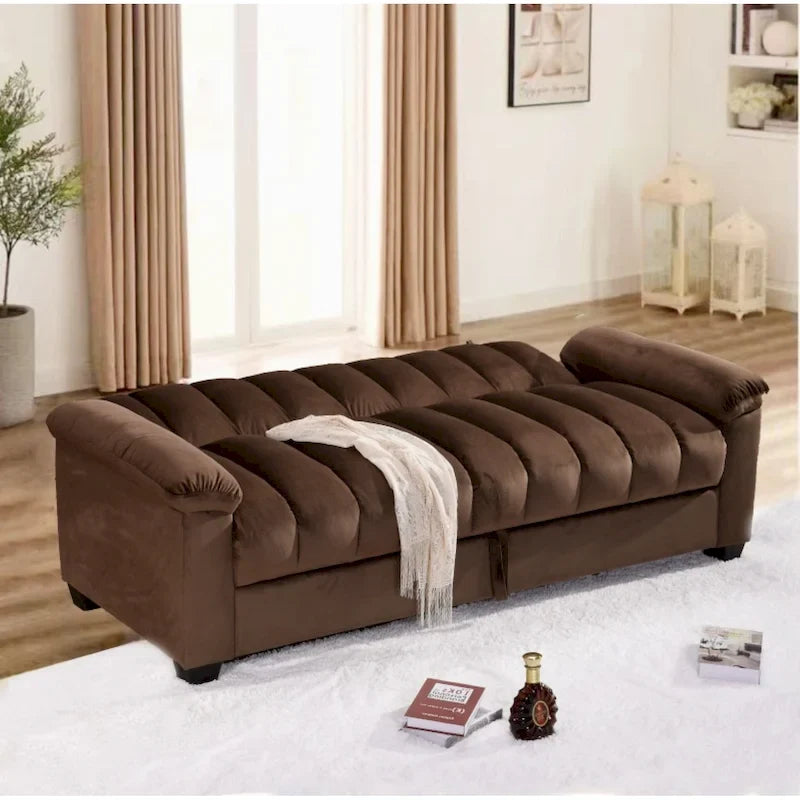 Sofá cama convertible de almacenamiento de terciopelo de 82.7" con 2 almohadas