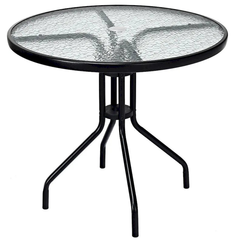 Mesa redonda de 32" para patio exterior Costway con cubierta de vidrio templado