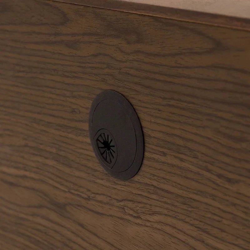 Mueble de TV Minimalista con CajonesMueble de TV de Madera Maciza con Armarios, Puerta Abatible, Chapa de Nogal, Completamente Ensamblado