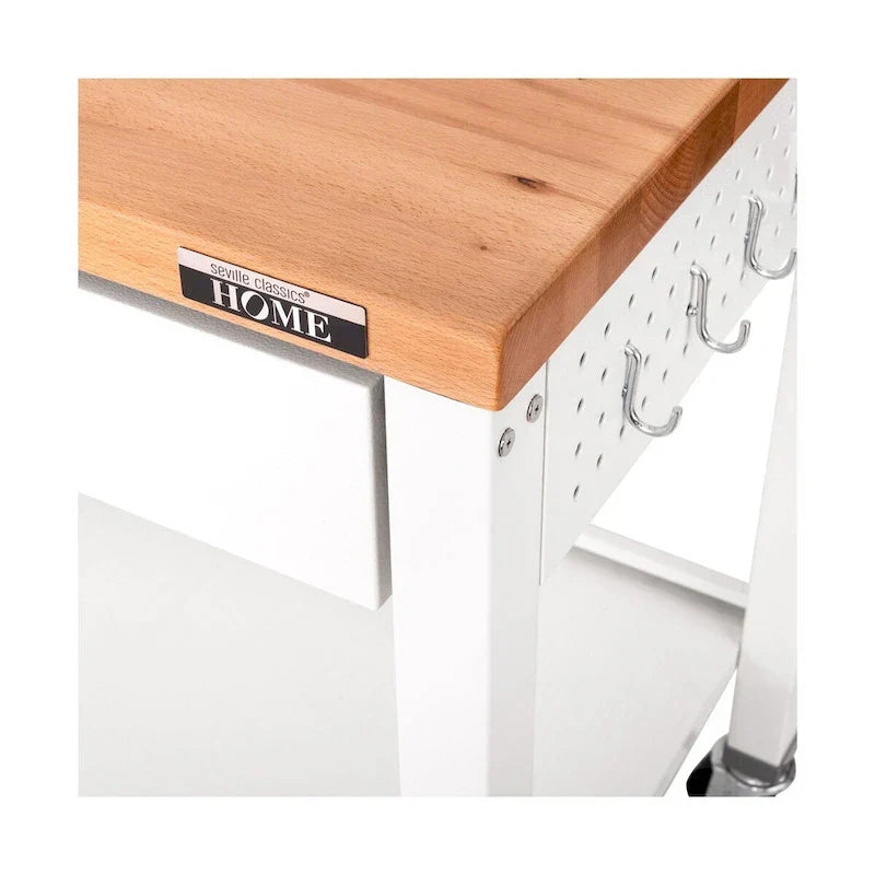 Mesa de trabajo tipo isla con cubierta de madera sólida, 48 ancho x 24 prof. x 36 alt., blanca