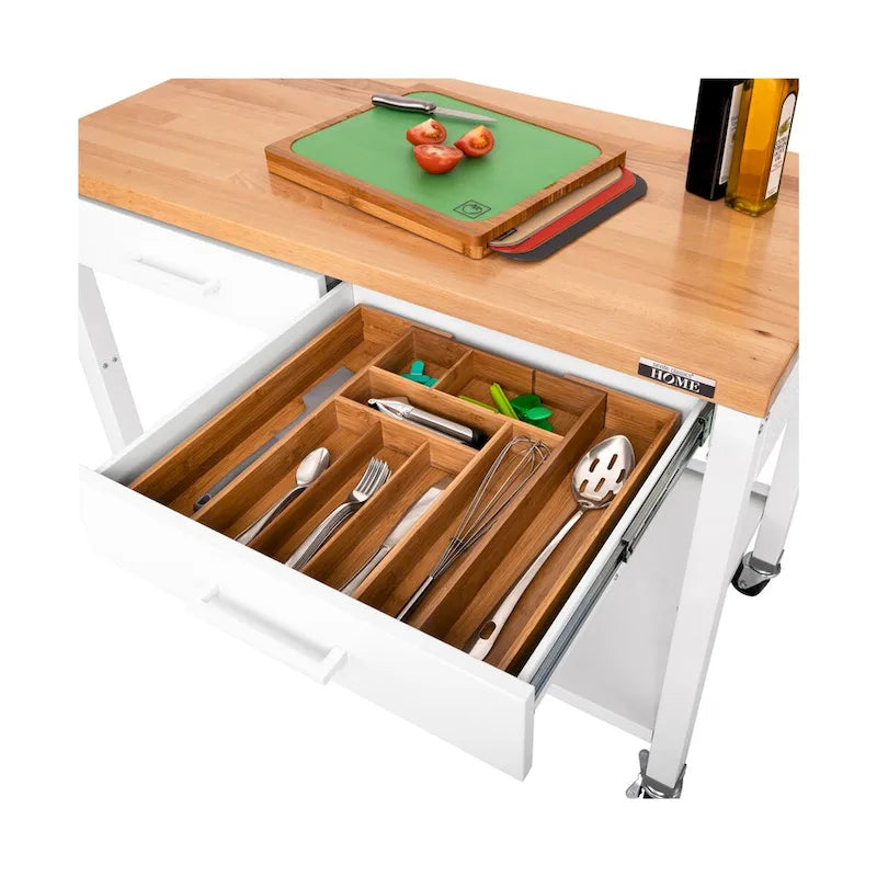 Mesa de trabajo tipo isla con cubierta de madera sólida, 48 ancho x 24 prof. x 36 alt., blanca