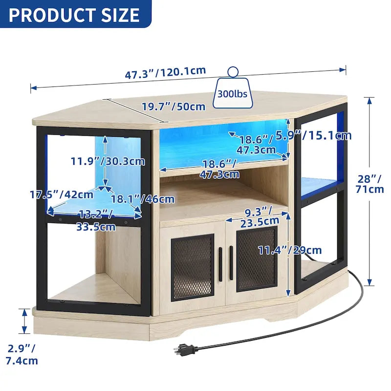 Mueble esquinero para TV estilo rústico, centro de entretenimiento y consola multimedia para televisores de hasta 55 pulgadas con toma de corriente