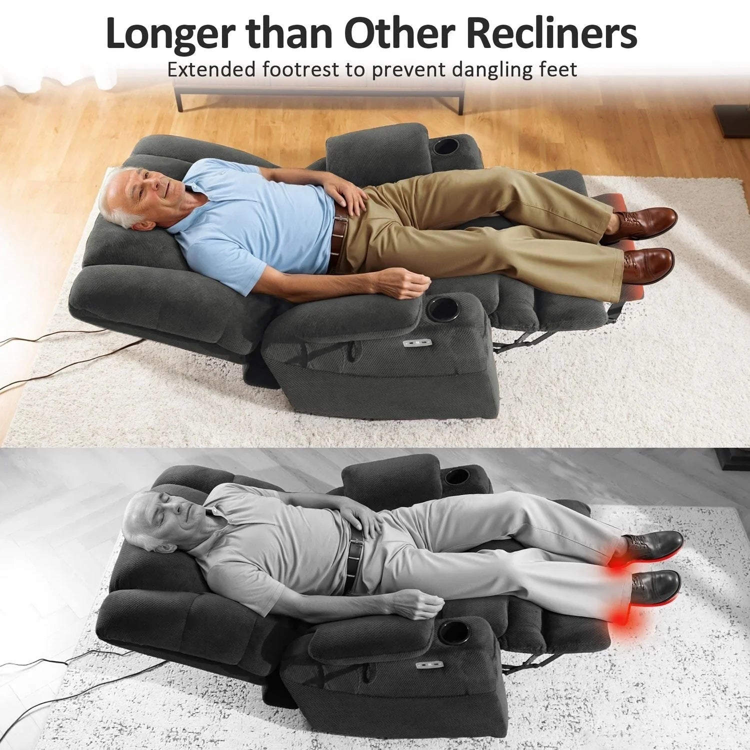 MCombo Sillón reclinable elevador eléctrico con motor dual ancho grande, masaje y doble calefacción para personas mayores altas y corpulentas, tela R7635