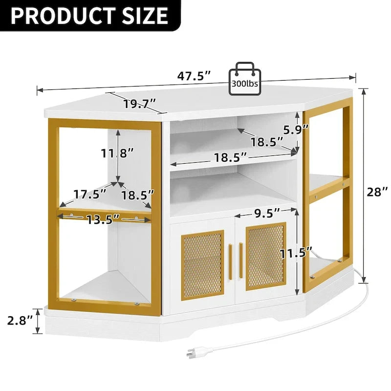 Mueble esquinero para TV estilo rústico, centro de entretenimiento y consola multimedia para televisores de hasta 55 pulgadas con toma de corriente