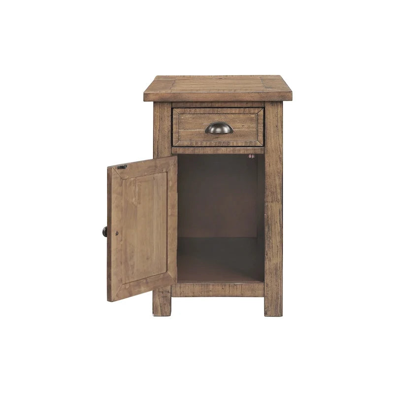 Mesa auxiliar Monterey de madera maciza con tomas de corriente ocultas