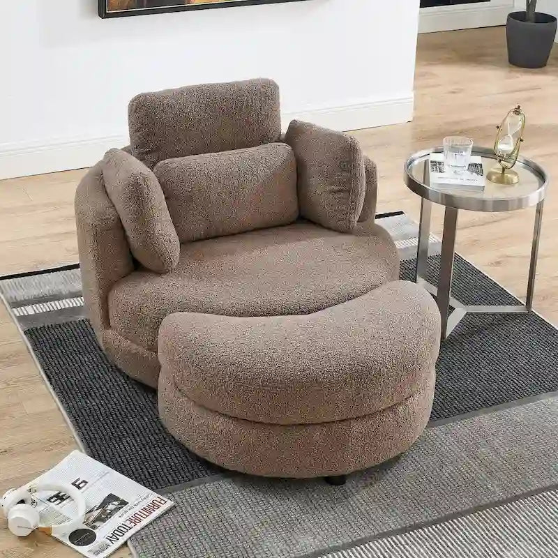 Sillón redondo giratorio grande con otomana de almacenamiento Moon