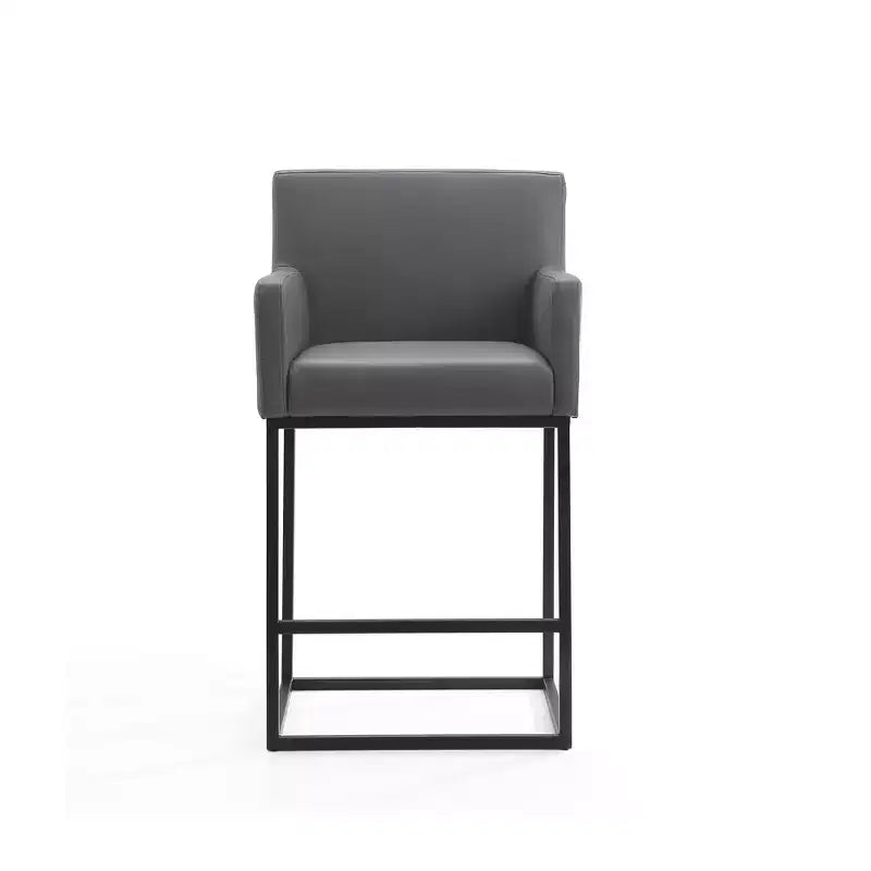 Sgabello da bar moderno con braccioli, altezza bancone - Seduta in vera pelle, gambe in metallo, completamente assemblato