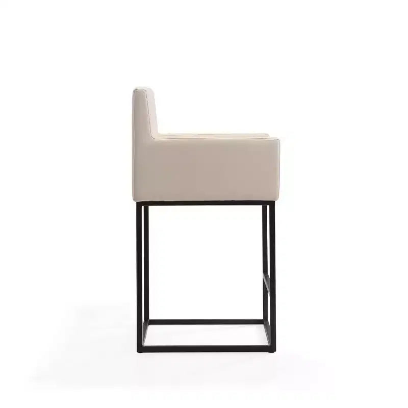 Sgabello da bar moderno con braccioli, altezza bancone - Seduta in vera pelle, gambe in metallo, completamente assemblato