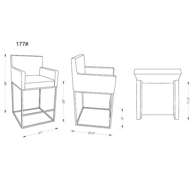 Sgabello da bar moderno con braccioli, altezza bancone - Seduta in vera pelle, gambe in metallo, completamente assemblato
