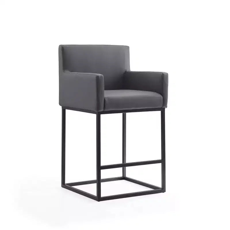 Sgabello da bar moderno con braccioli, altezza bancone - Seduta in vera pelle, gambe in metallo, completamente assemblato