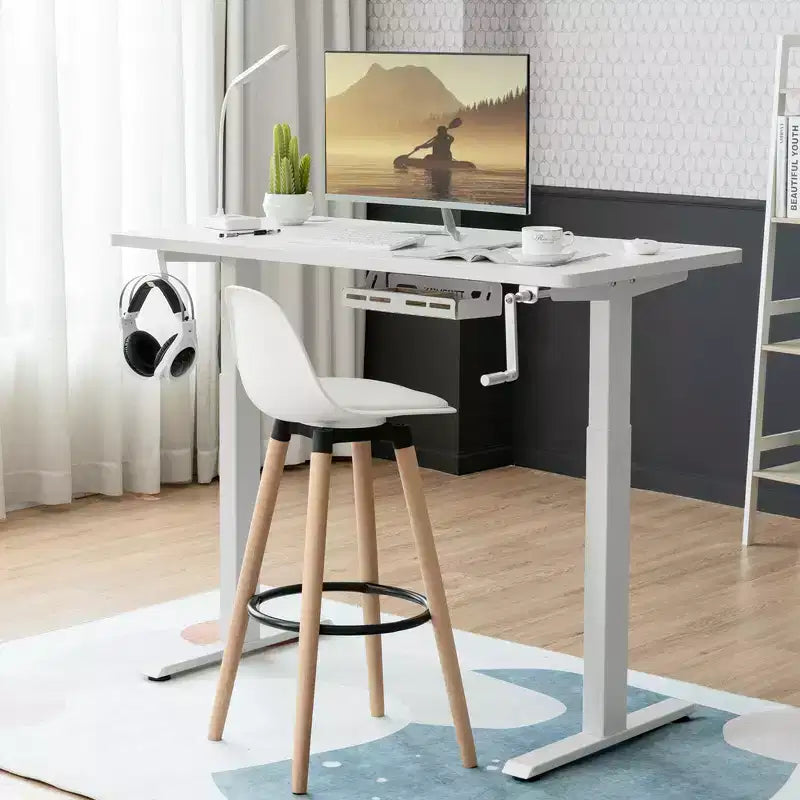 Struttura per scrivania sit-stand regolabile in altezza con manovella - da 70 cm a 115 cm, Bianca