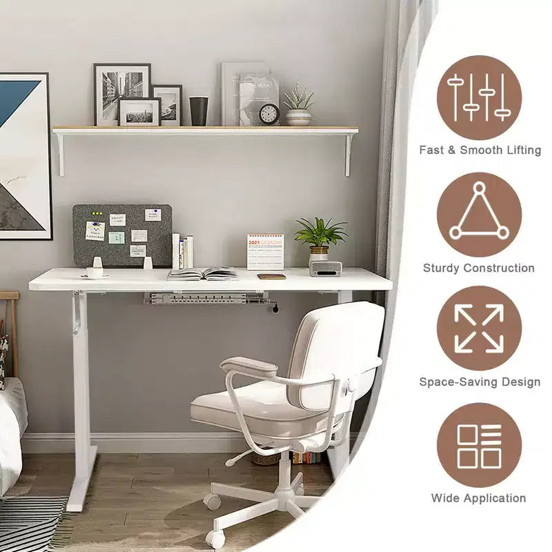 Struttura per scrivania sit-stand regolabile in altezza con manovella - da 70 cm a 115 cm, Bianca