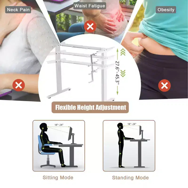 Struttura per scrivania sit-stand regolabile in altezza con manovella - da 70 cm a 115 cm, Bianca