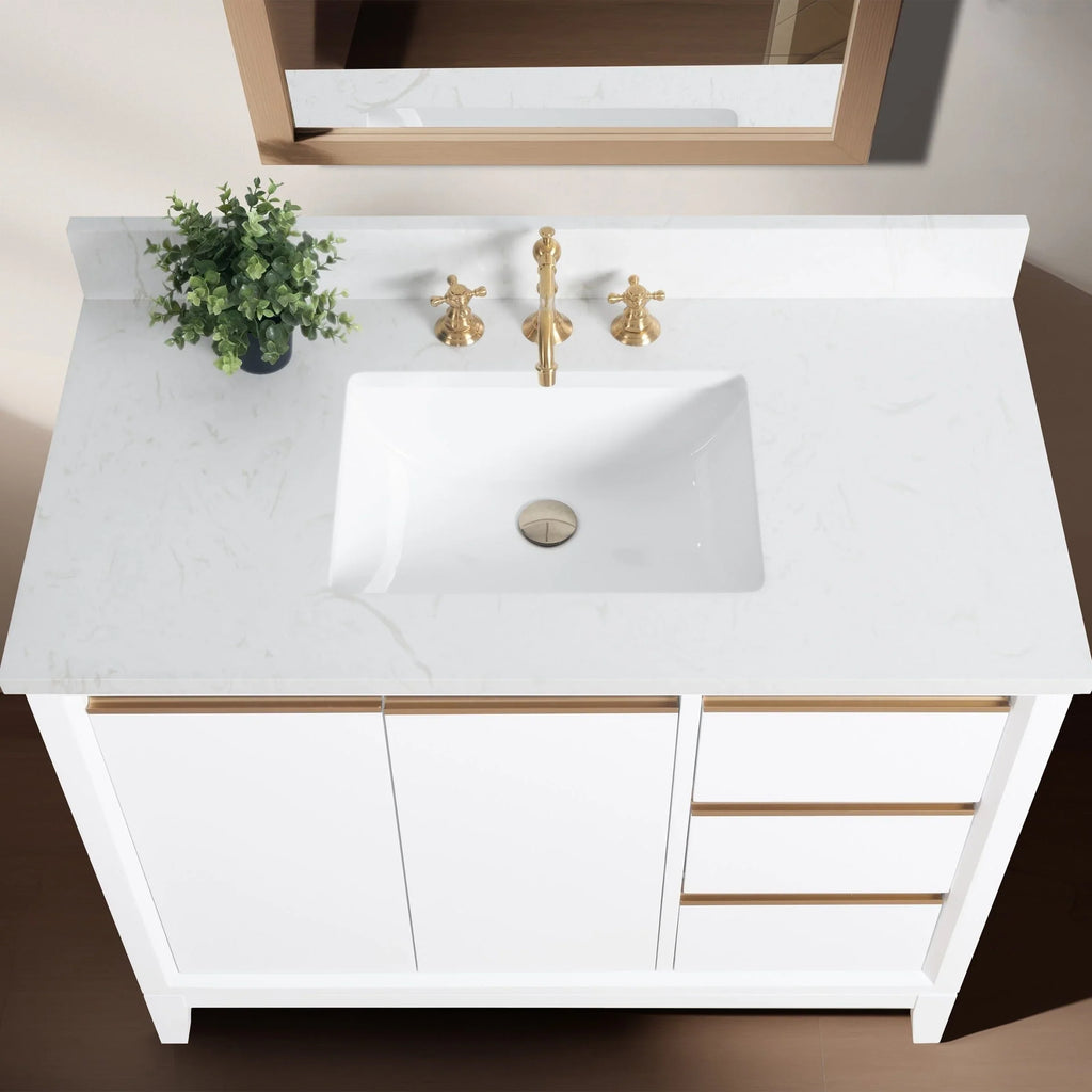 Mueble de baño Vanity Art con lavabo de cerámica y encimera de mármol de ingeniería