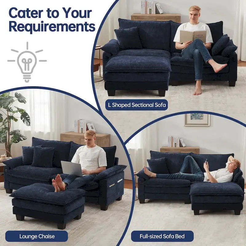Sofá seccional modular, sofá seccional Cloud cómodo con otomana, sofá cama de asiento profundo para sala de estar