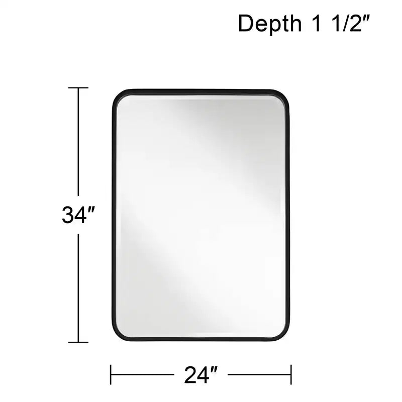 Espejo de pared rectangular con bordes redondeados para tocador - Marco de hierro negro biselado, 24"