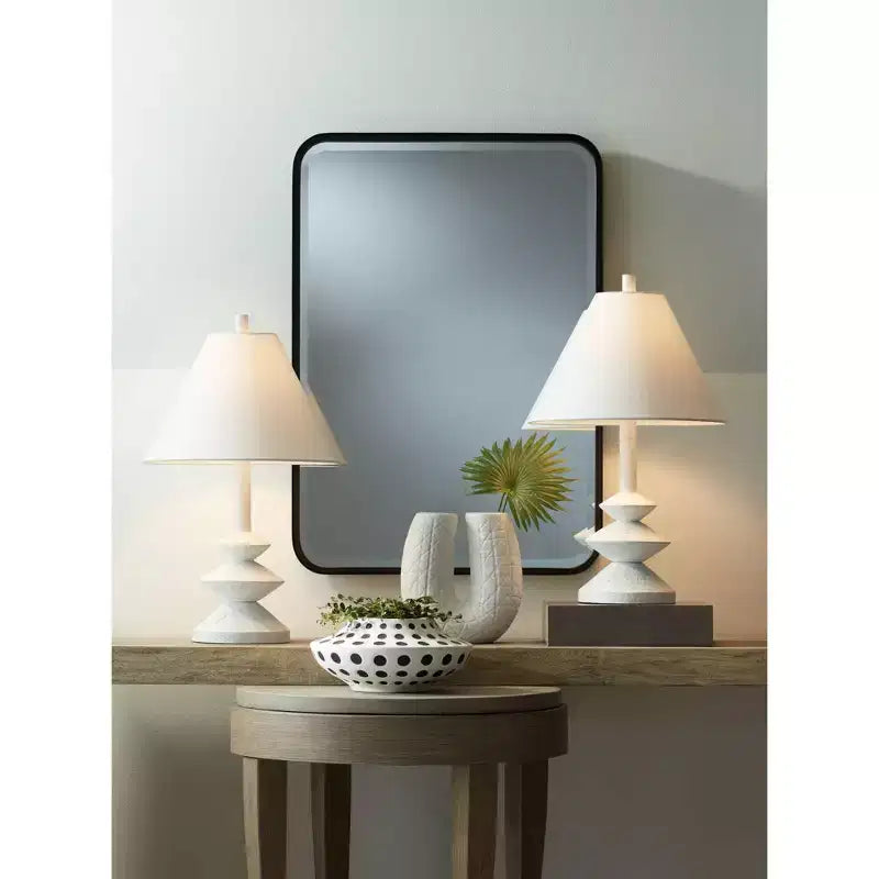 Espejo de pared rectangular con bordes redondeados para tocador - Marco de hierro negro biselado, 24"