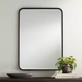 Espejo de pared rectangular con bordes redondeados para tocador - Marco de hierro negro biselado, 24"