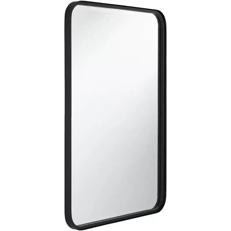 Espejo de pared rectangular con bordes redondeados para tocador - Marco de hierro negro biselado, 24"