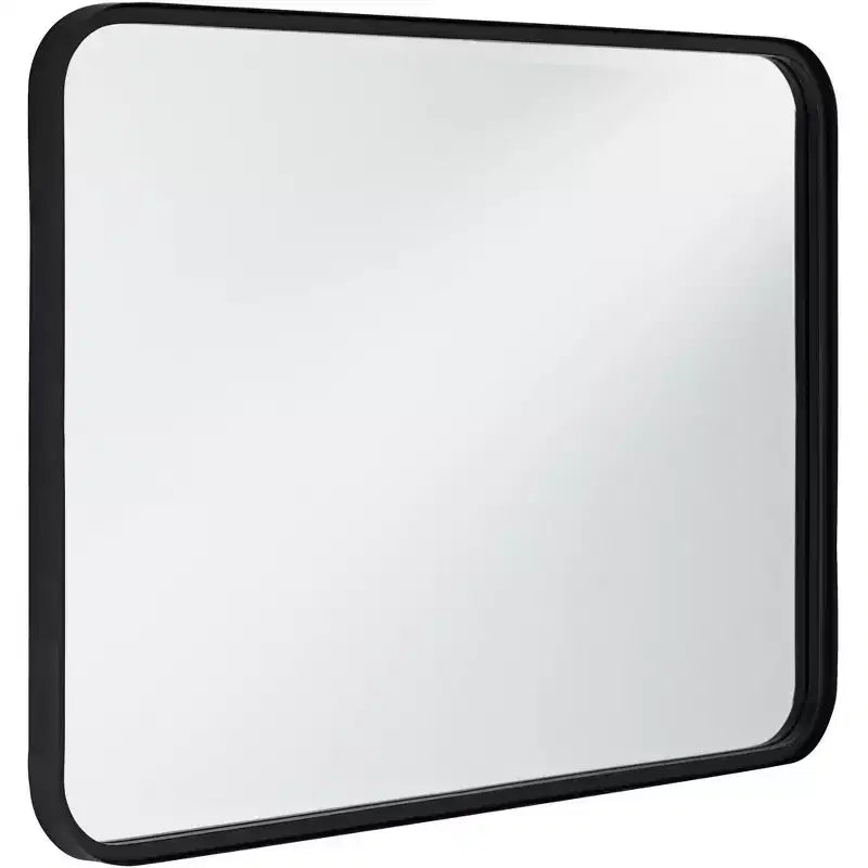 Espejo de pared rectangular con bordes redondeados para tocador - Marco de hierro negro biselado, 24"