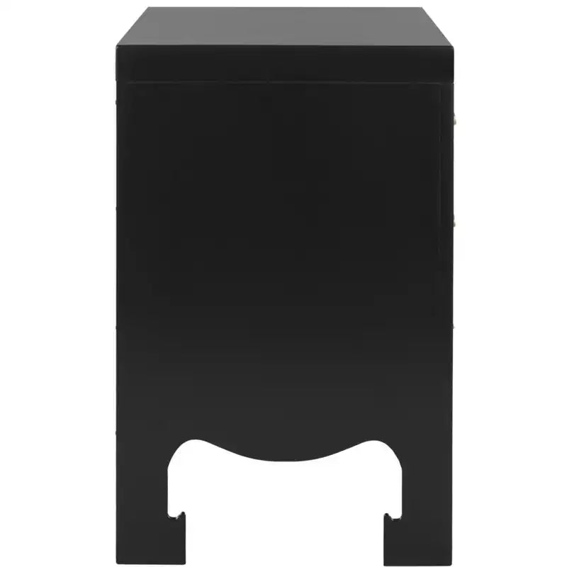 Comodino a 3 cassetti con curve di ispirazione asiatica - Finitura nera
