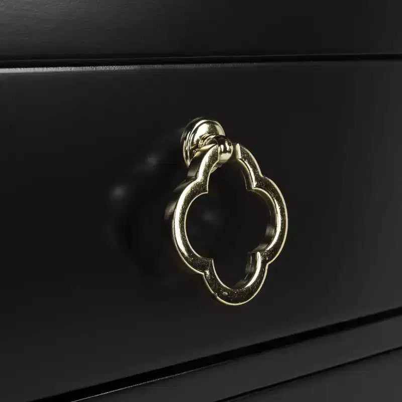 Comodino a 3 cassetti con curve di ispirazione asiatica - Finitura nera