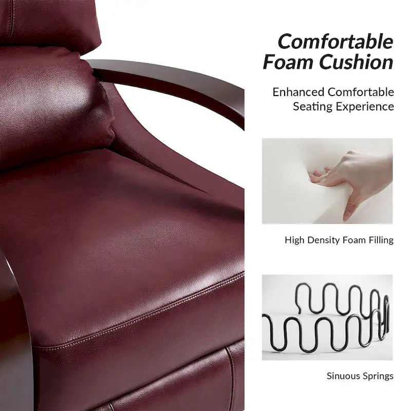 Sofá reclinable manual Alex Mid-century Modern Cigar de cuero genuino con brazos curvos de madera