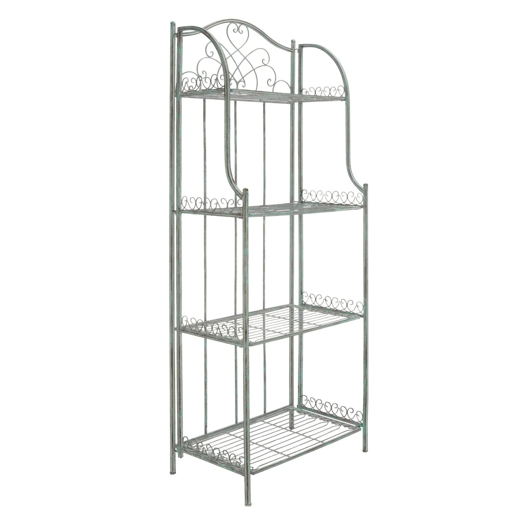 SAFAVIEH Bryn Estantería de panadero victoriana de hierro forjado de 4 niveles para exteriores - 25 pulg. An. x 15 pulg. Prof. x 63 pulg. Al. - 25 An. x 15 Prof. x 63 Al.