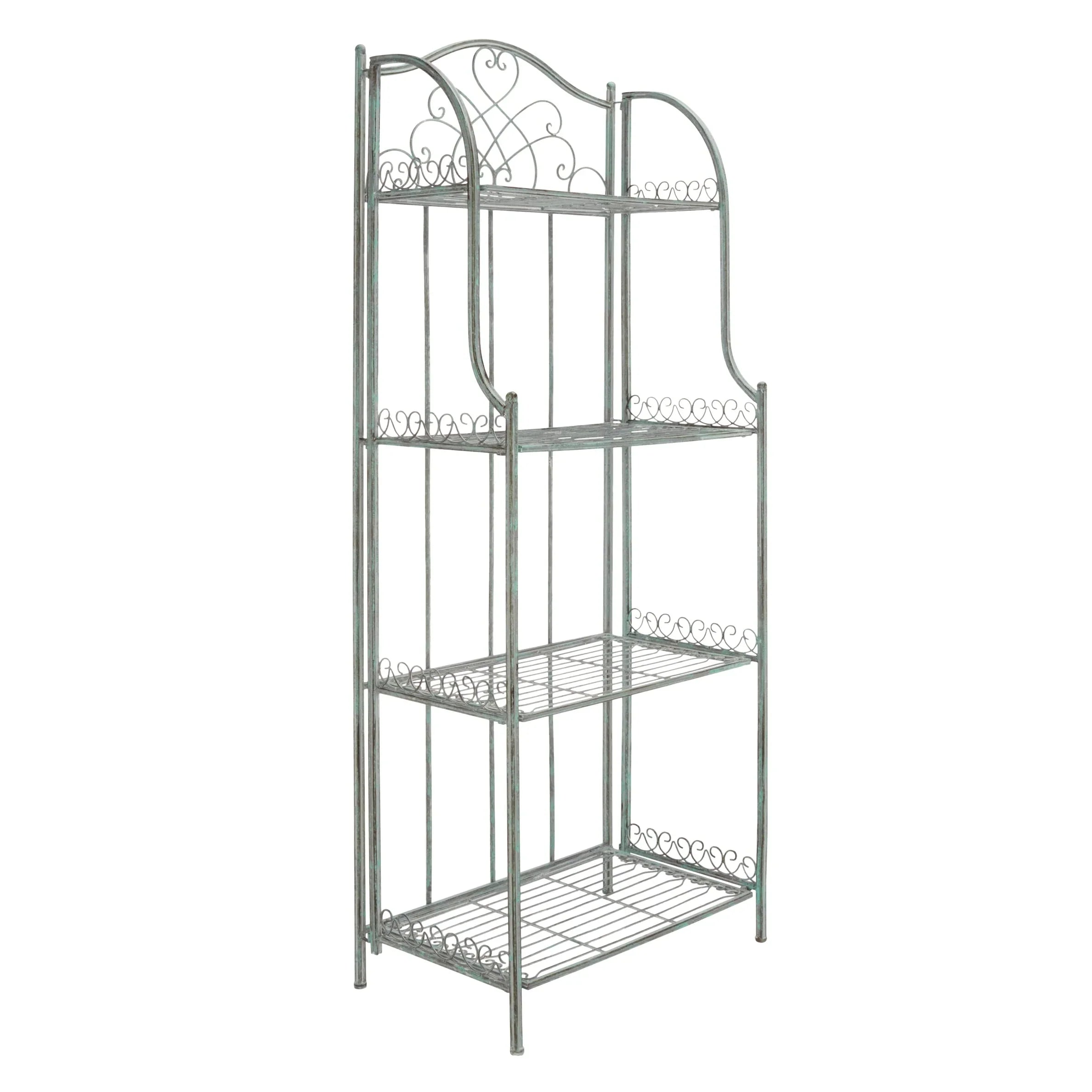 SAFAVIEH Bryn Estantería de panadero victoriana de hierro forjado de 4 niveles para exteriores - 25 pulg. An. x 15 pulg. Prof. x 63 pulg. Al. - 25 An. x 15 Prof. x 63 Al.