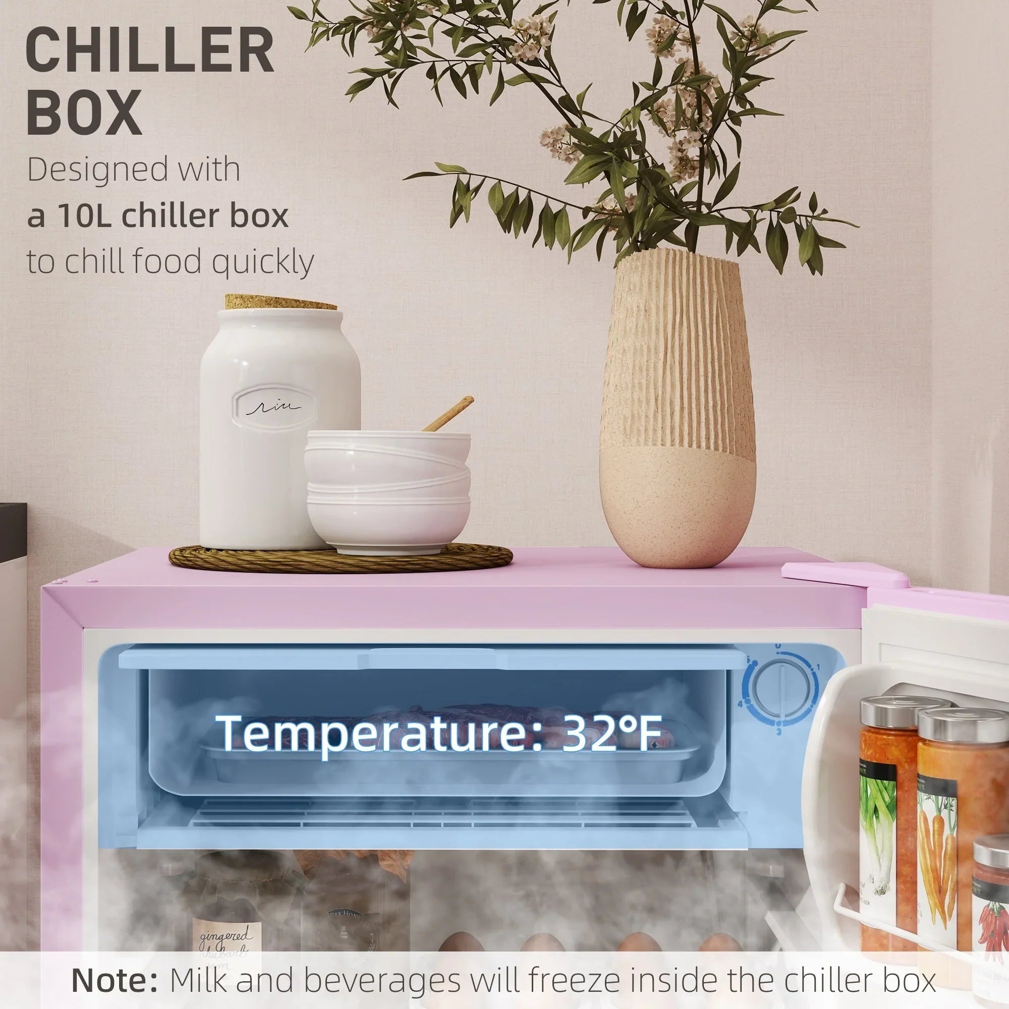 Mini Frigo da 3,2 Cu.Ft con Congelatore, Frigorifero Compatto a Porta Singola con Termostato Regolabile per Camera da Letto